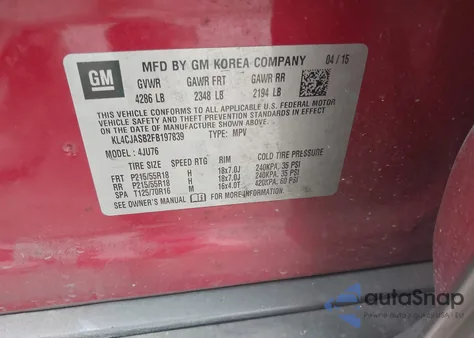 2015 Buick Encore z USA, uszkodzony, nr VIN KL4CJASB2FB197839